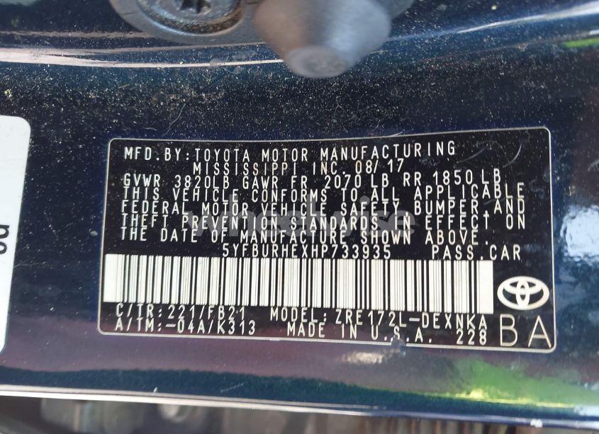 Photo 9 of 2017 Toyota Corolla L/LE/SE/SE SPECIAL EDITION/XLE/XSE (VIN 5YFBURHEXHP733935)