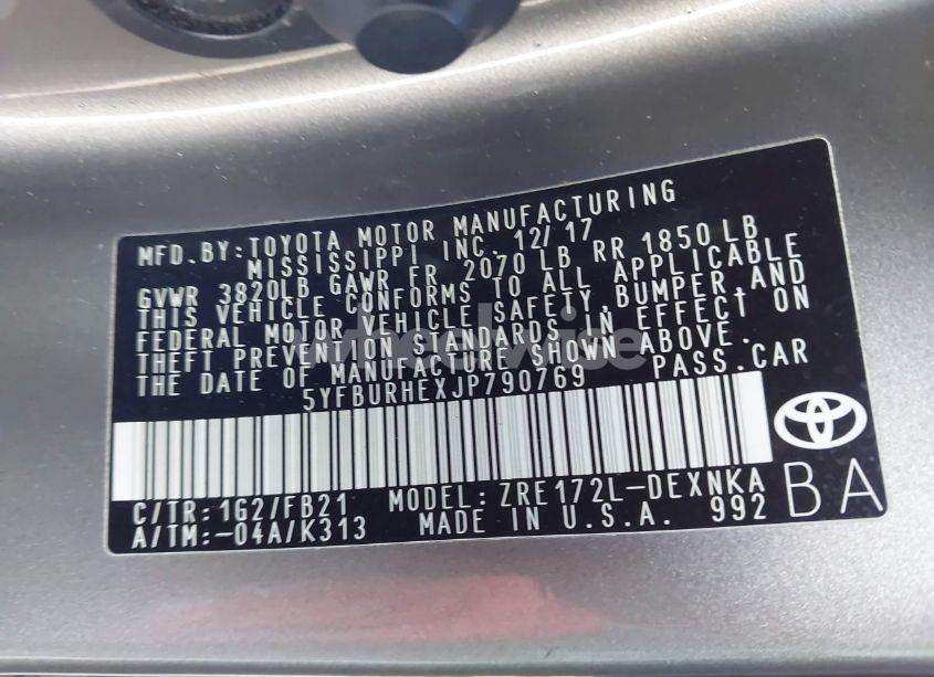 Photo 9 of 2018 Toyota Corolla LE (VIN 5YFBURHEXJP790769)