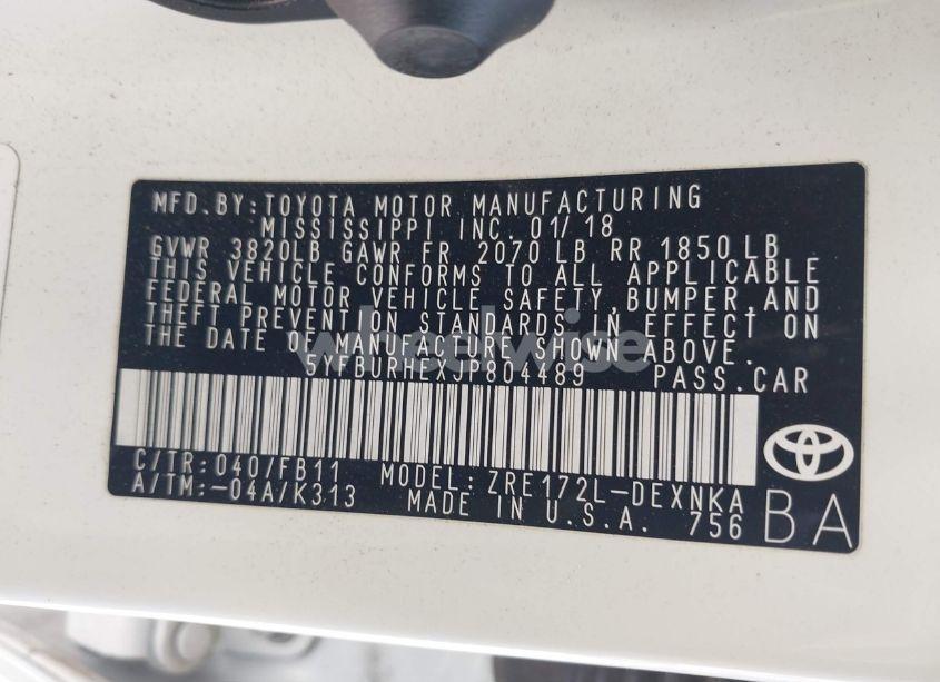 Photo 9 of 2018 Toyota Corolla LE (VIN 5YFBURHEXJP804489)