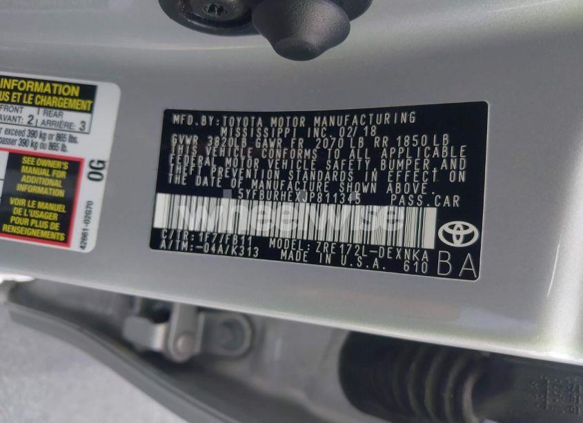 Photo 9 of 2018 Toyota Corolla LE (VIN 5YFBURHEXJP811345)
