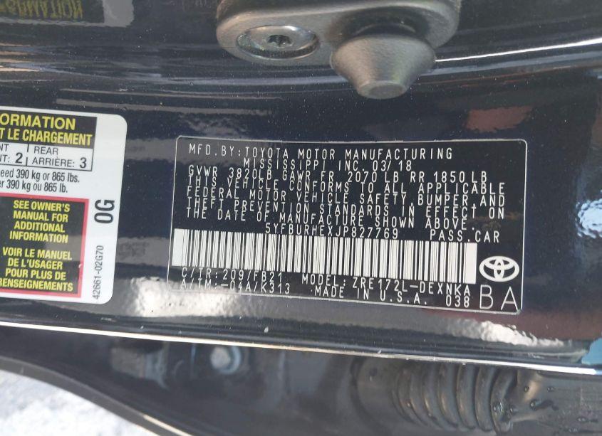 Photo 9 of 2018 Toyota Corolla LE (VIN 5YFBURHEXJP827769)