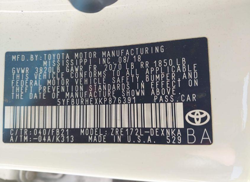 Photo 9 of 2019 Toyota Corolla LE (VIN 5YFBURHEXKP876391)
