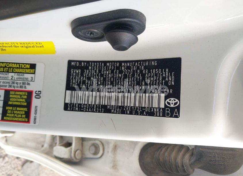 Photo 9 of 2019 Toyota Corolla LE (VIN 5YFBURHEXKP877203)