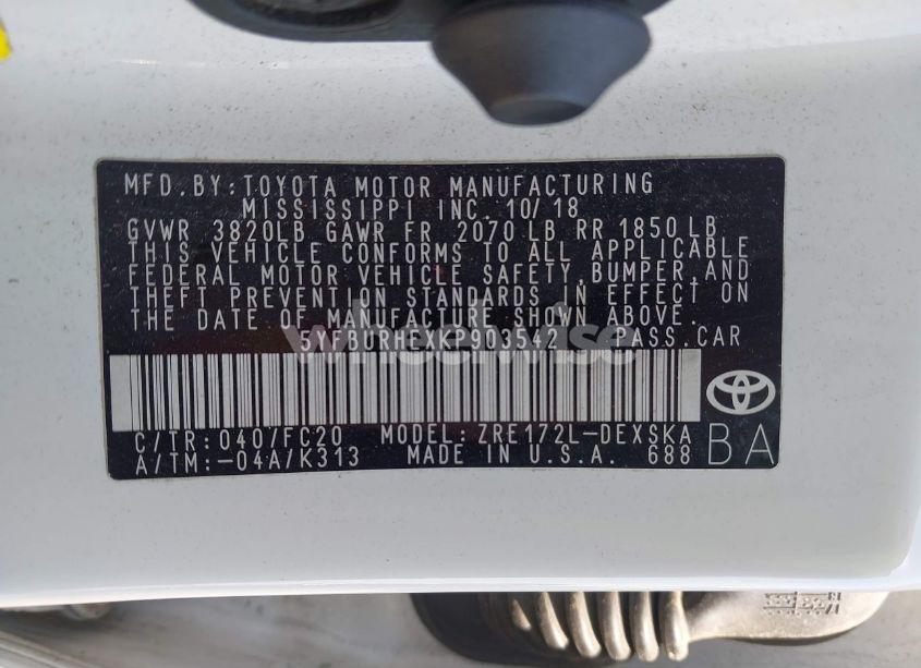 Photo 9 of 2019 Toyota Corolla SE (VIN 5YFBURHEXKP903542)