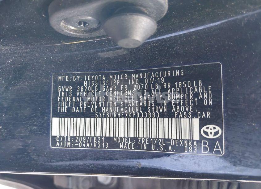 Photo 9 of 2019 Toyota Corolla LE (VIN 5YFBURHEXKP933883)