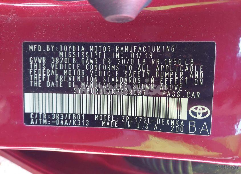 Photo 9 of 2019 Toyota Corolla (VIN 5YFBURHEXKP938033)