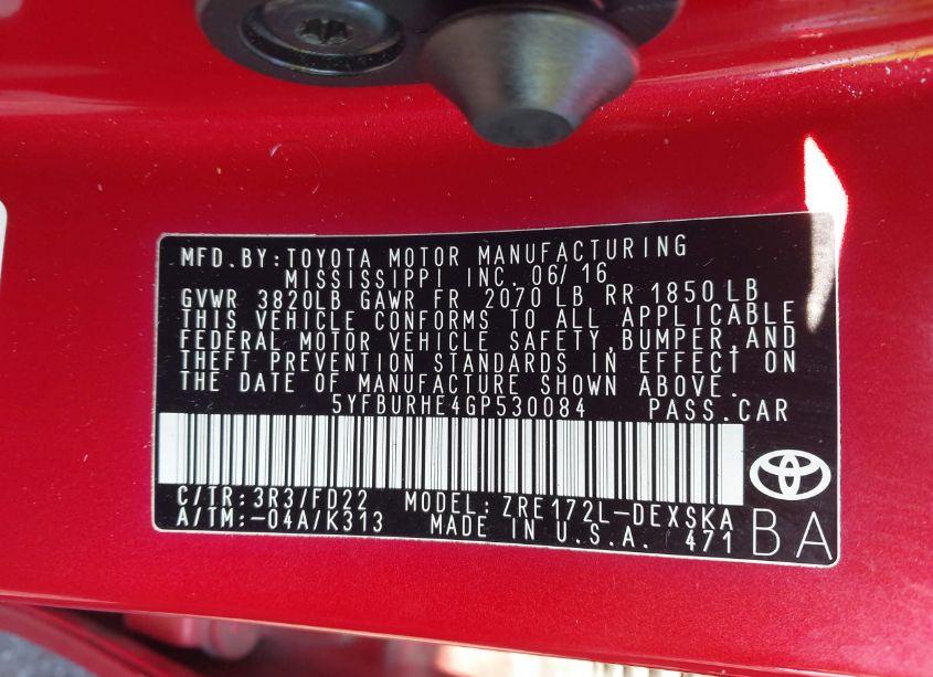 Photo 9 of 2016 Toyota Corolla (VIN 5YFBVRHE4GP530084)