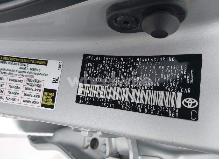 Photo 9 of 2021 Toyota Corolla L (VIN 5YFDPMAE1MP186674)