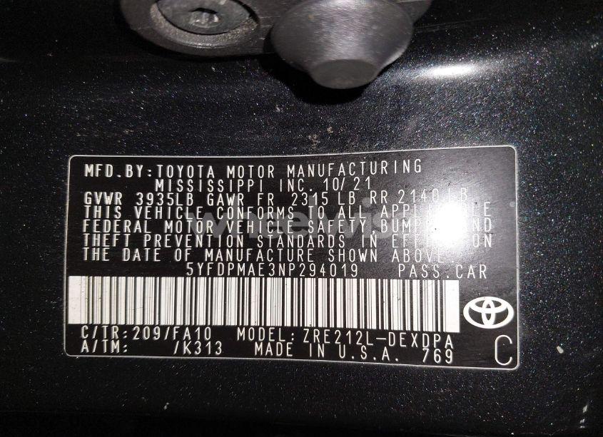 Photo 9 of 2022 Toyota Corolla L (VIN 5YFDPMAE3NP294019)