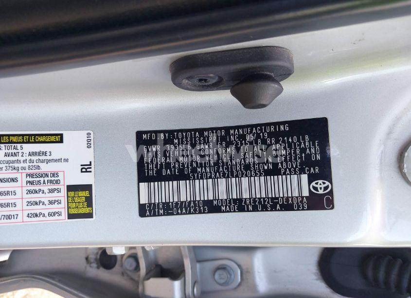 Photo 9 of 2020 Toyota Corolla L (VIN 5YFDPRAE7LP020655)