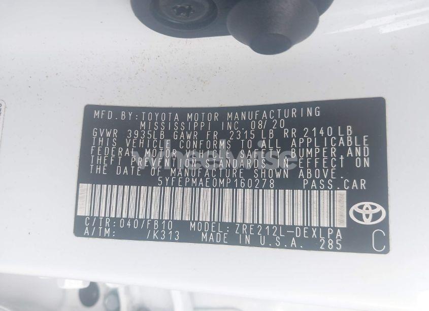 Photo 9 of 2021 Toyota Corolla LE (VIN 5YFEPMAE0MP160278)