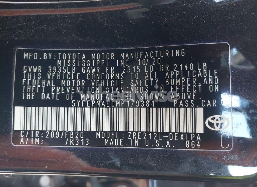 Photo 9 of 2021 Toyota Corolla LE (VIN 5YFEPMAE0MP179381)