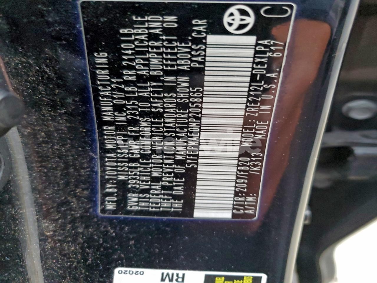 Photo 12 of 2021 TOYOTA COROLLA LE (VIN 5YFEPMAE0MP205865)