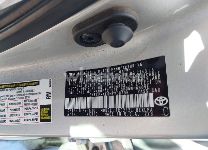 Photo 9 of 2021 Toyota Corolla LE (VIN 5YFEPMAE0MP208796)