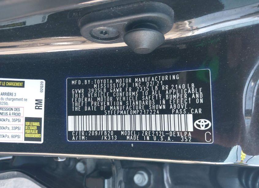 Photo 9 of 2021 Toyota Corolla LE (VIN 5YFEPMAE0MP217224)