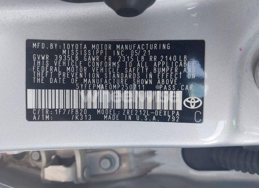 Photo 9 of 2021 Toyota Corolla LE (VIN 5YFEPMAE0MP250711)