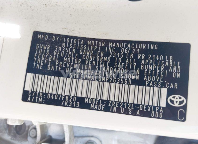 Photo 9 of 2021 Toyota Corolla LE (VIN 5YFEPMAE0MP263569)