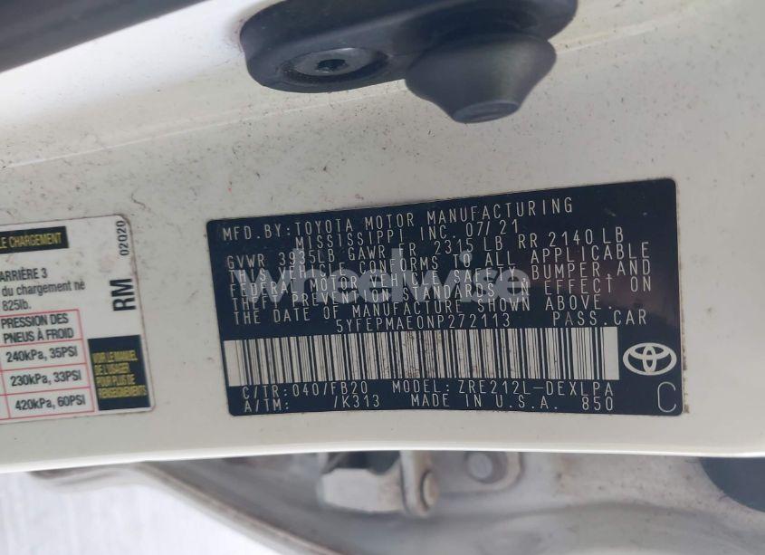 Photo 9 of 2022 Toyota Corolla LE (VIN 5YFEPMAE0NP272113)