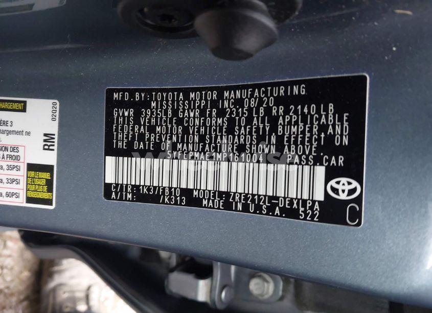 Photo 9 of 2021 Toyota Corolla LE (VIN 5YFEPMAE1MP161004)