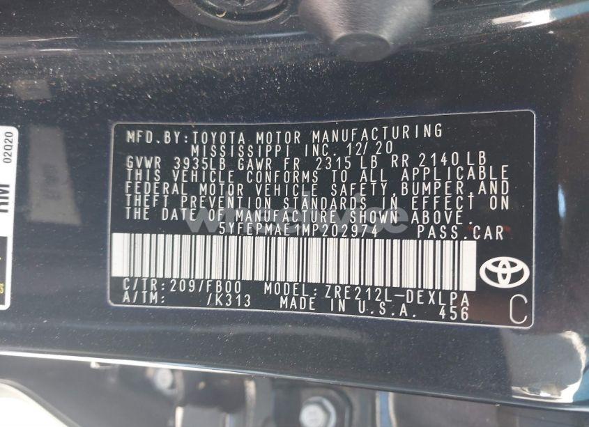 Photo 9 of 2021 Toyota Corolla LE (VIN 5YFEPMAE1MP202974)