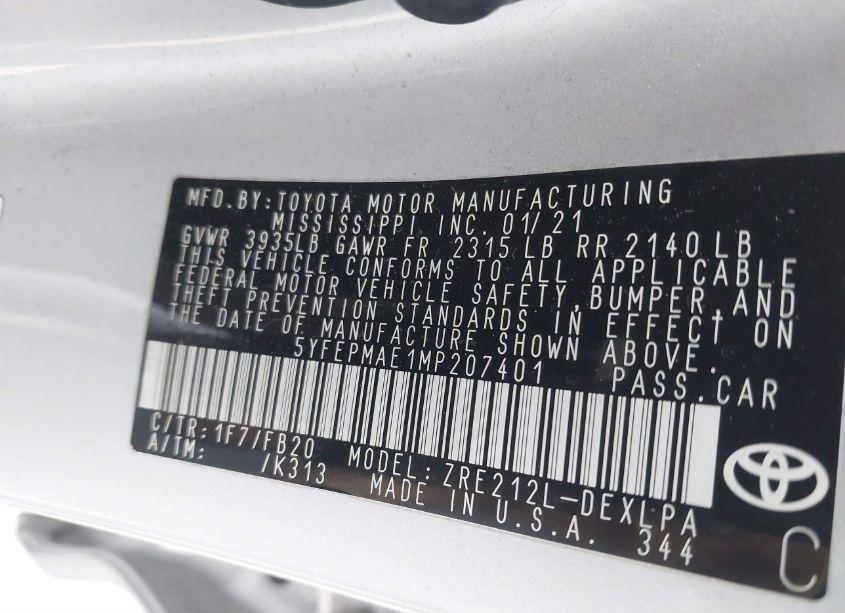 Photo 9 of 2021 Toyota Corolla LE (VIN 5YFEPMAE1MP207401)