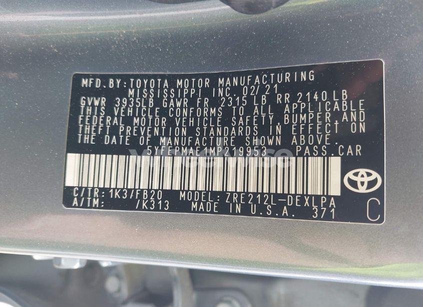 Photo 9 of 2021 Toyota Corolla LE (VIN 5YFEPMAE1MP219953)