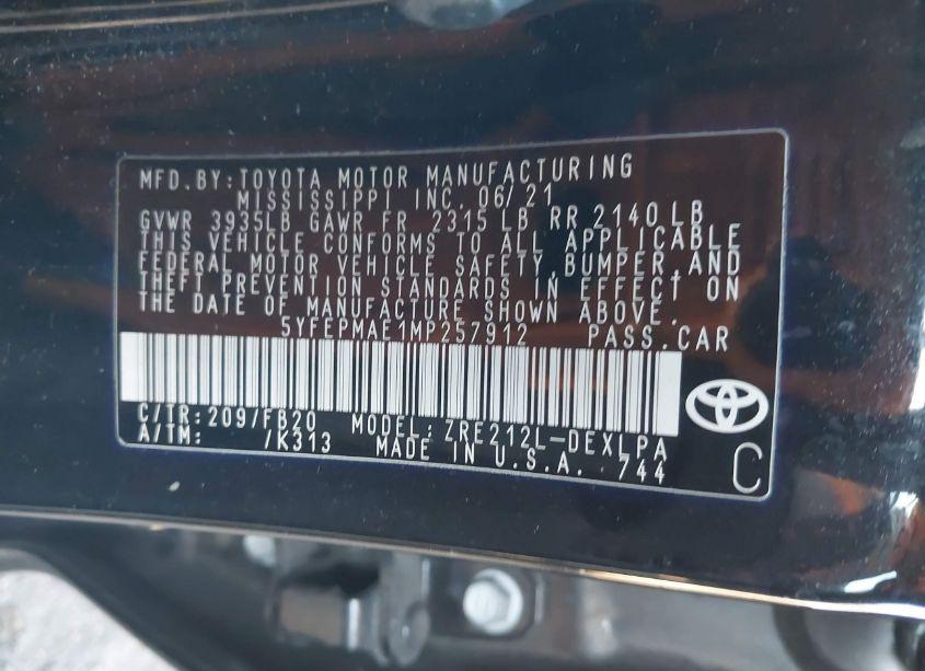 Photo 9 of 2021 Toyota Corolla LE (VIN 5YFEPMAE1MP257912)