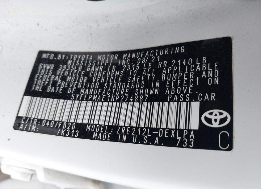 Photo 9 of 2022 Toyota Corolla LE (VIN 5YFEPMAE1NP274887)