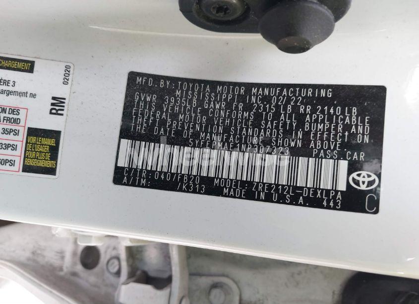 Photo 9 of 2022 Toyota Corolla LE (VIN 5YFEPMAE1NP307323)