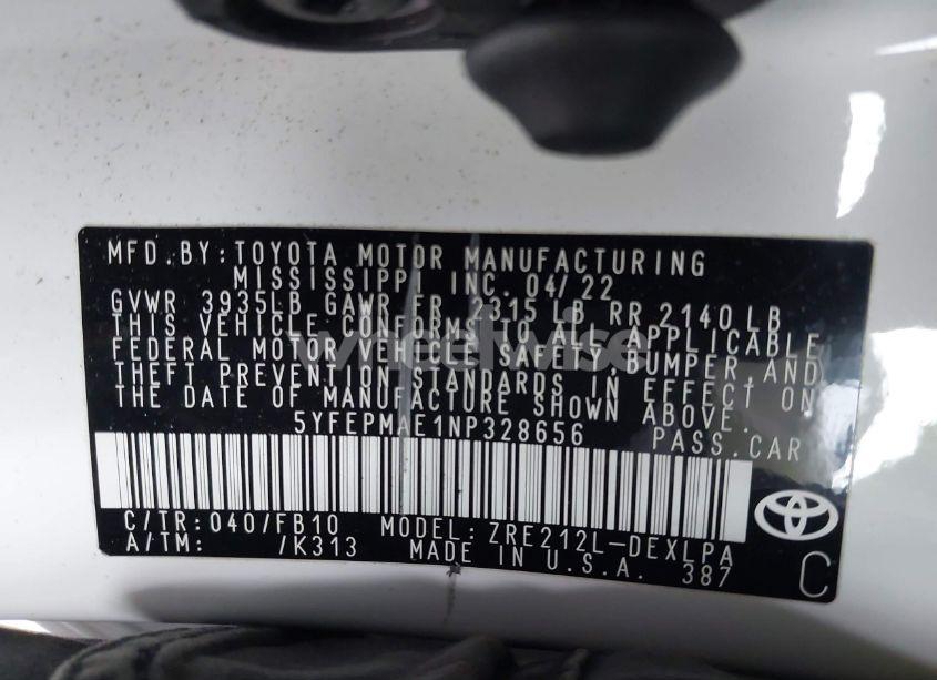 Photo 9 of 2022 Toyota Corolla LE (VIN 5YFEPMAE1NP328656)