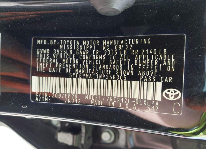 Photo 9 of 2022 Toyota Corolla LE (VIN 5YFEPMAE1NP358305)