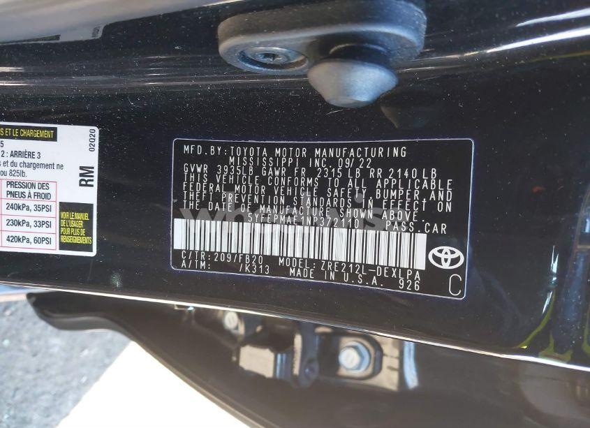 Photo 9 of 2022 Toyota Corolla LE (VIN 5YFEPMAE1NP372110)