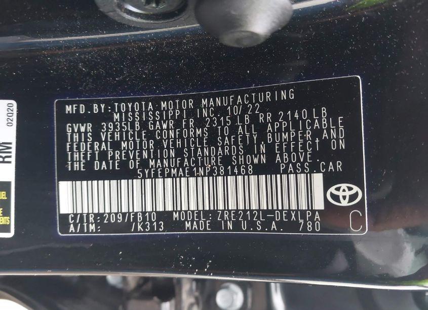 Photo 9 of 2022 Toyota Corolla LE (VIN 5YFEPMAE1NP381468)