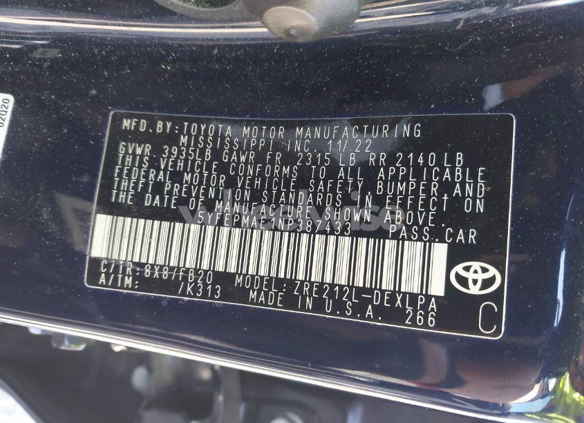 Photo 9 of 2022 Toyota Corolla LE (VIN 5YFEPMAE1NP387433)
