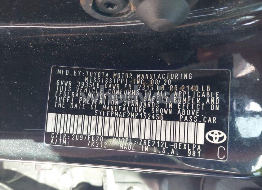 Photo 9 of 2021 Toyota Corolla LE (VIN 5YFEPMAE2MP152456)