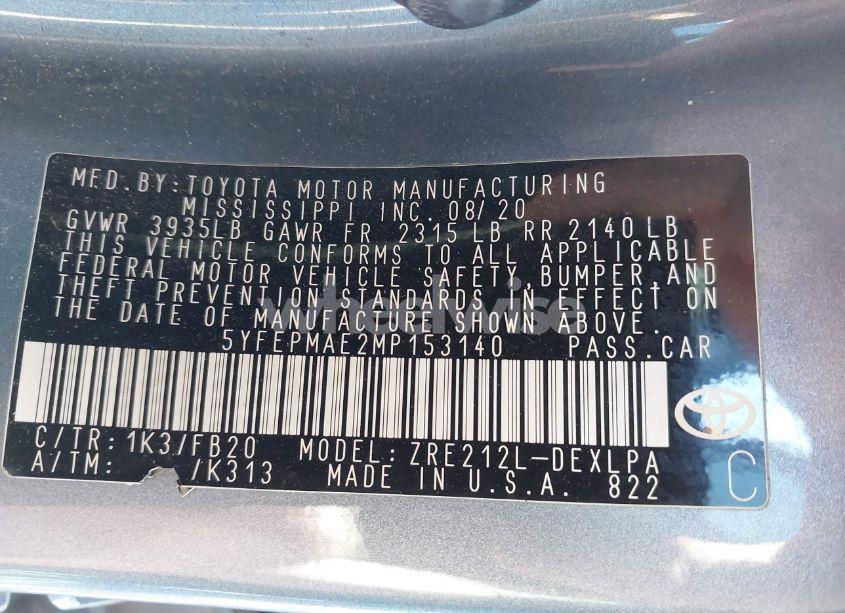 Photo 9 of 2021 Toyota Corolla LE (VIN 5YFEPMAE2MP153140)