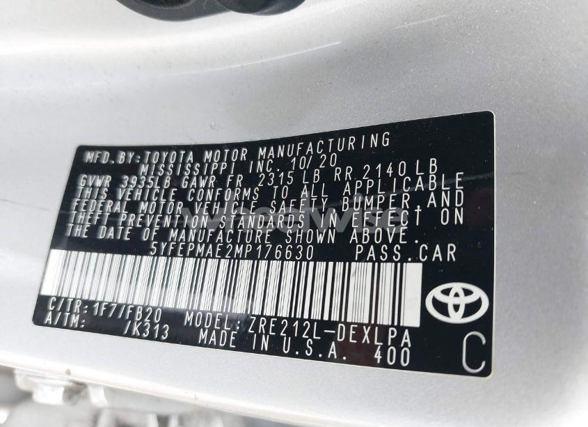 Photo 9 of 2021 Toyota Corolla LE (VIN 5YFEPMAE2MP176630)