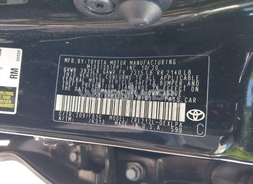 Photo 9 of 2021 Toyota Corolla LE (VIN 5YFEPMAE2MP178409)