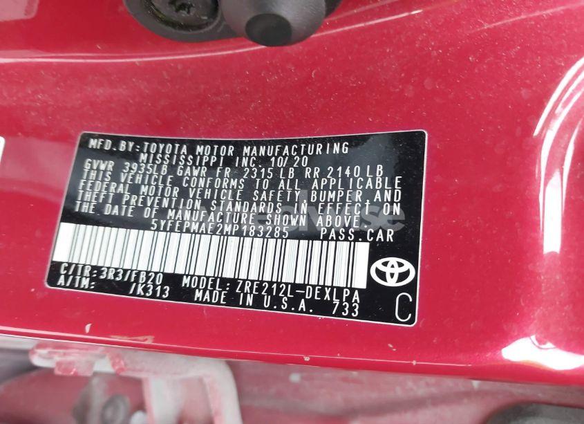 Photo 9 of 2021 Toyota Corolla LE (VIN 5YFEPMAE2MP183285)