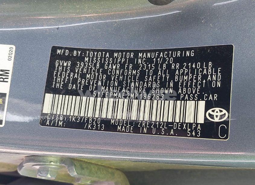 Photo 9 of 2021 Toyota Corolla LE (VIN 5YFEPMAE2MP186283)