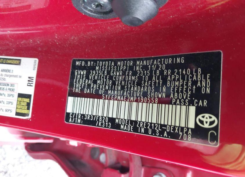 Photo 9 of 2021 Toyota Corolla LE (VIN 5YFEPMAE2MP190558)