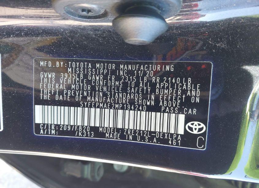 Photo 9 of 2021 Toyota Corolla LE (VIN 5YFEPMAE2MP194240)