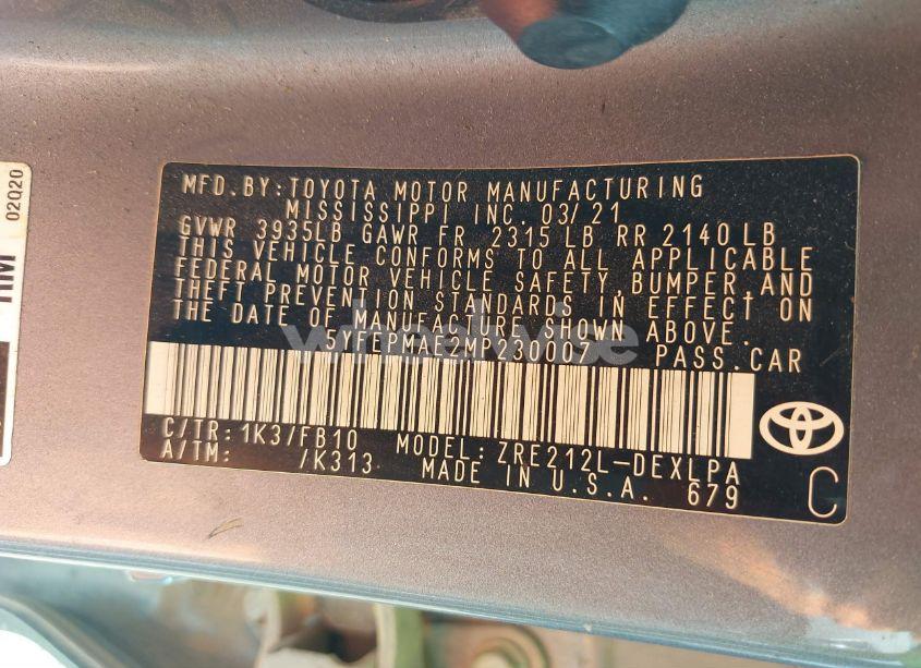 Photo 8 of 2021 Toyota Corolla LE (VIN 5YFEPMAE2MP230007)