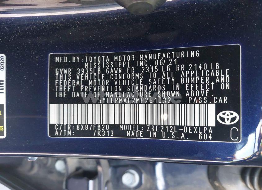 Photo 9 of 2021 Toyota Corolla LE (VIN 5YFEPMAE2MP261032)