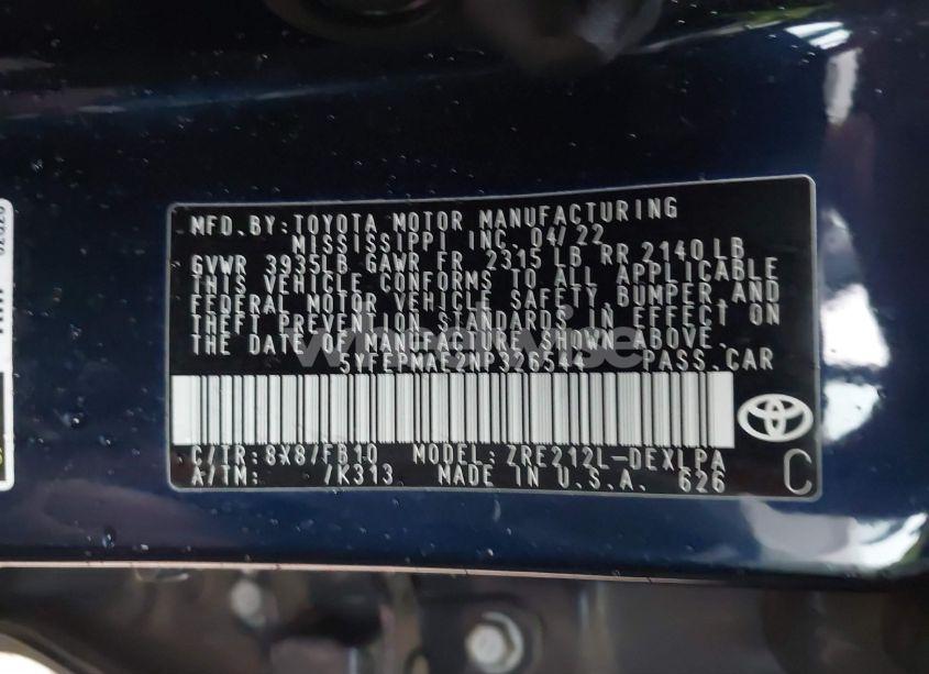 Photo 9 of 2022 Toyota Corolla LE (VIN 5YFEPMAE2NP326544)