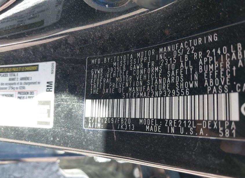 Photo 9 of 2022 Toyota Corolla LE (VIN 5YFEPMAE2NP329556)