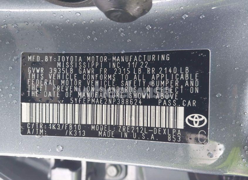 Photo 9 of 2022 Toyota Corolla LE (VIN 5YFEPMAE2NP388624)