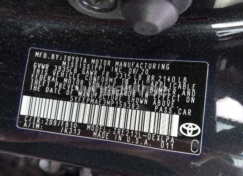 Photo 9 of 2021 Toyota Corolla LE (VIN 5YFEPMAE3MP159383)