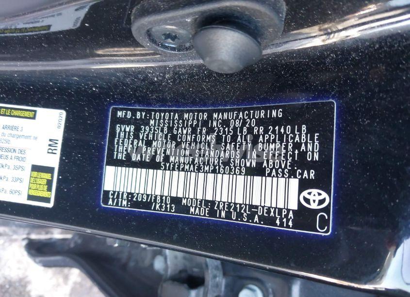 Photo 9 of 2021 Toyota Corolla LE (VIN 5YFEPMAE3MP160369)