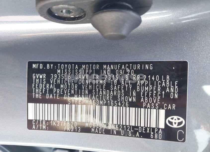 Photo 9 of 2021 Toyota Corolla LE (VIN 5YFEPMAE3MP165426)